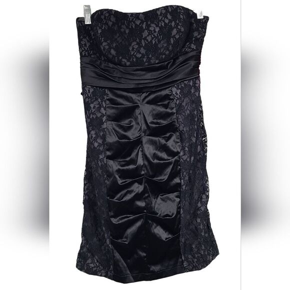 NWT Strapless Black Lace Ruched Bodycon Short Prom Dress Formal Cocktail Gothic - Picture 3 of 10
